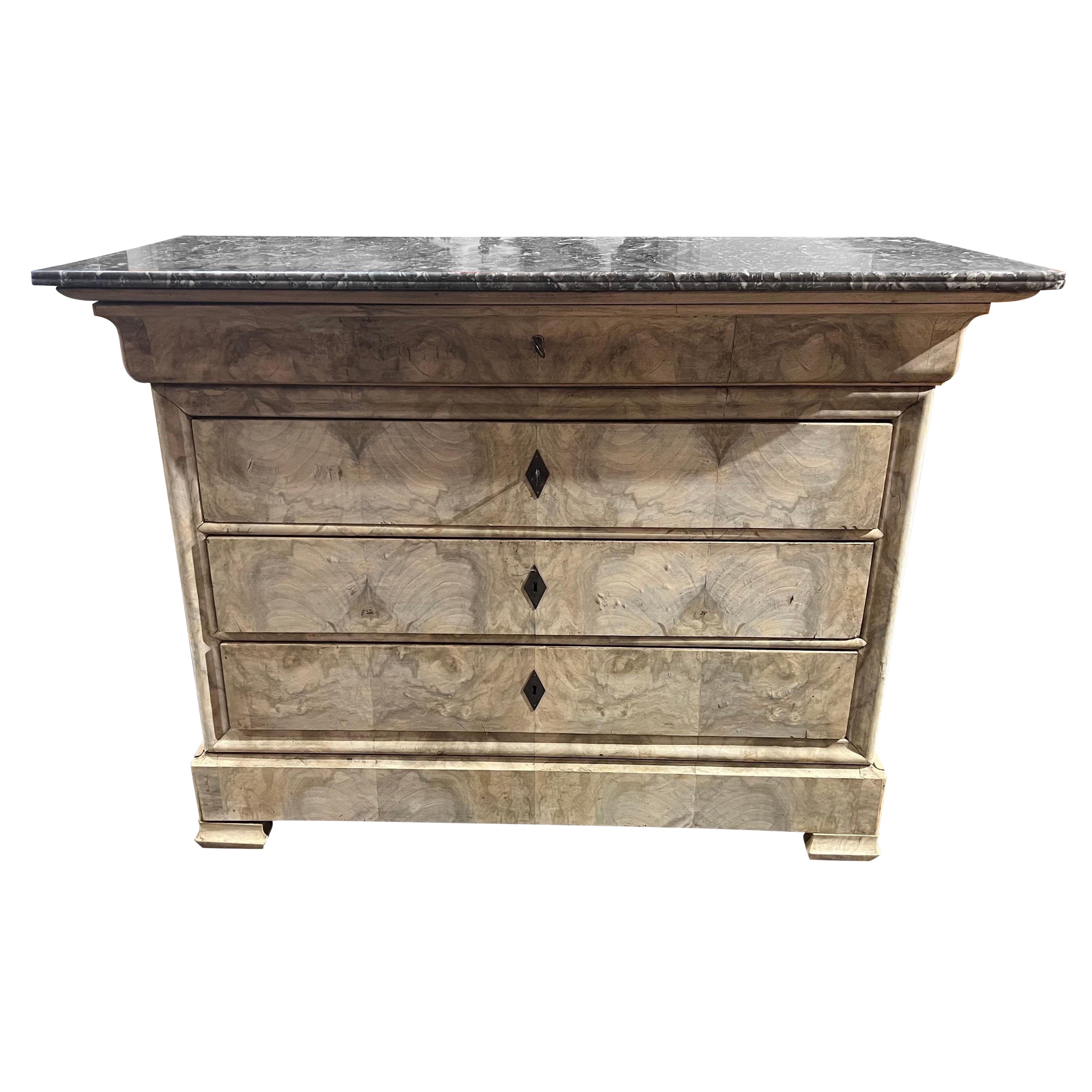 19th Century Bleached French Fossilized Marble Top Chest with Hidden Drawer