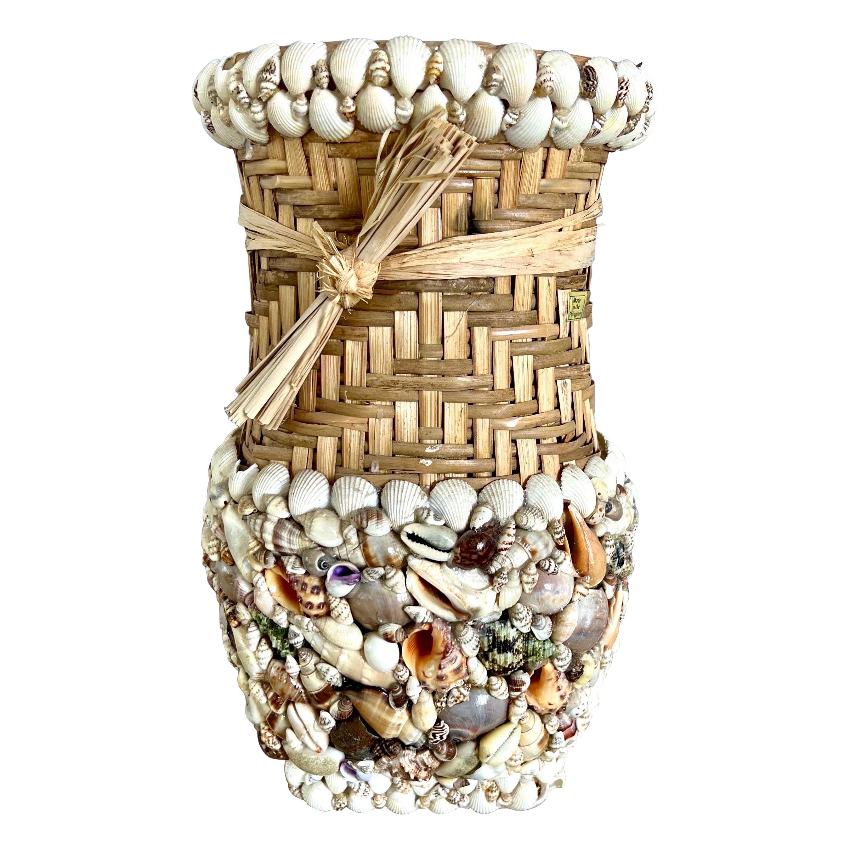 1970's Handmade Shell Art Vase Made in Philippines
