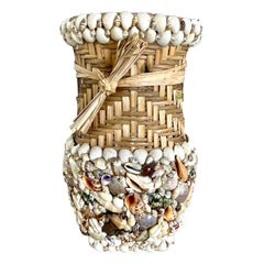 Vintage 1970's Handmade Shell Art Vase Made in Philippines
