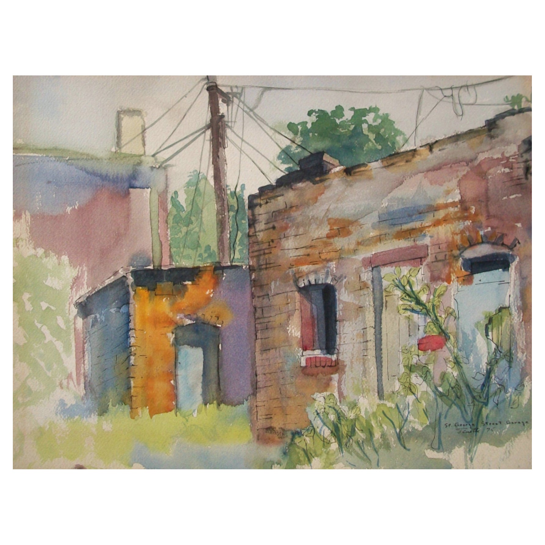 Linda Jenetti, 'St. George St. Garage', Watercolor on Paper, Canada, C. 1975 For Sale