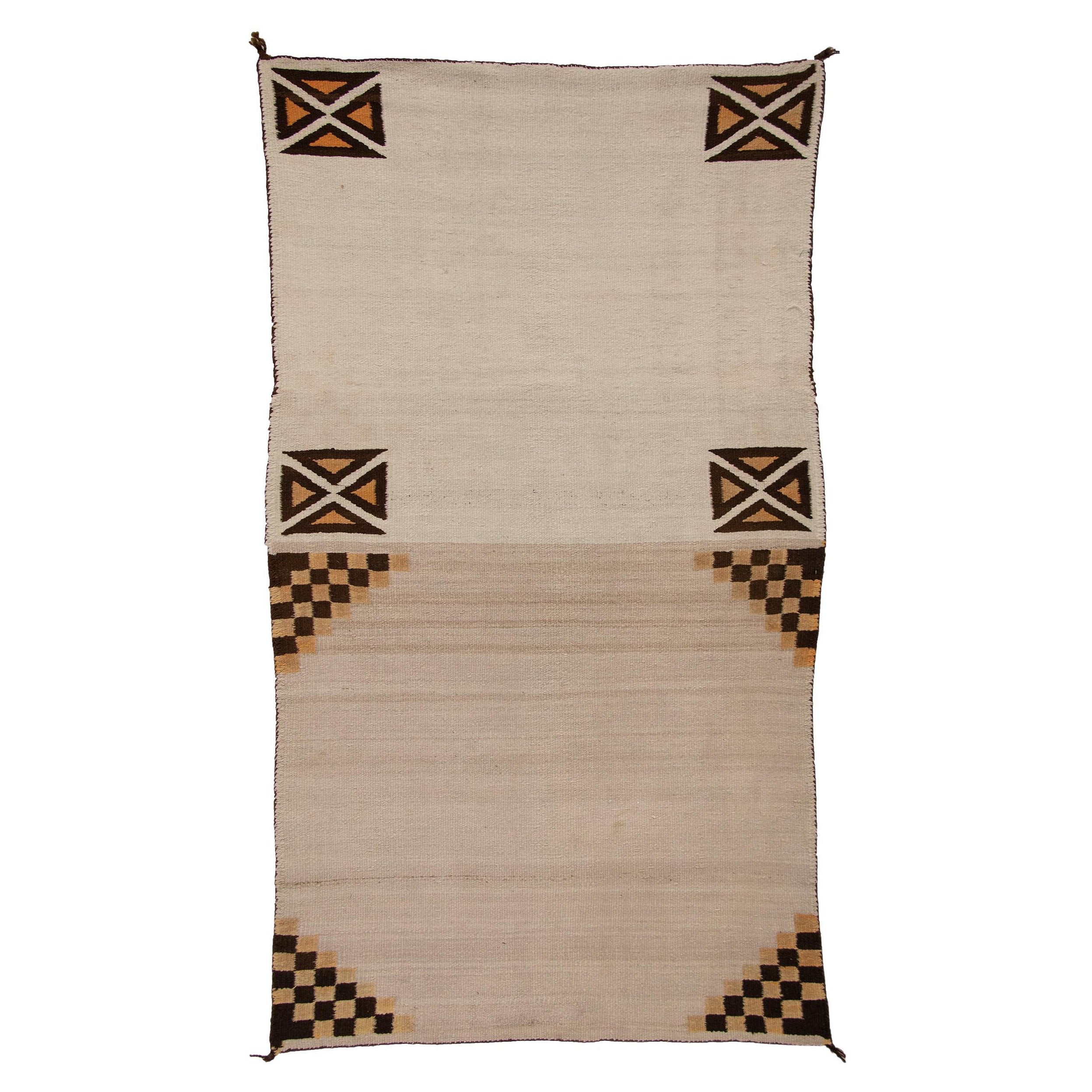 Coperta vintage Navajo a doppia sella degli anni '20, design a croce di Malta, toni neutri in vendita