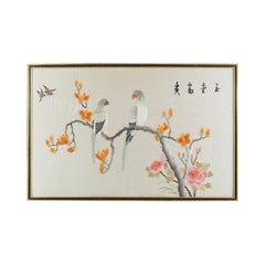 Framed 20th Century Chinese Silk Love Birds Embroidery