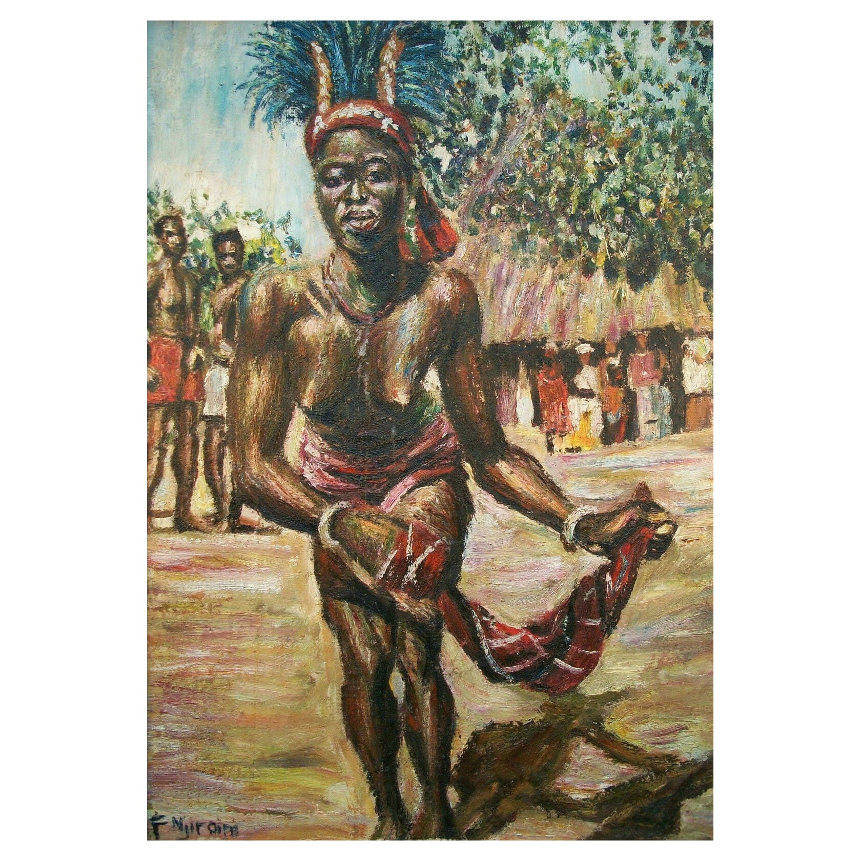 F. Njiraini, "Ira voy", Pintura al óleo sobre lienzo, Kenia, hacia la década de 1970 en venta