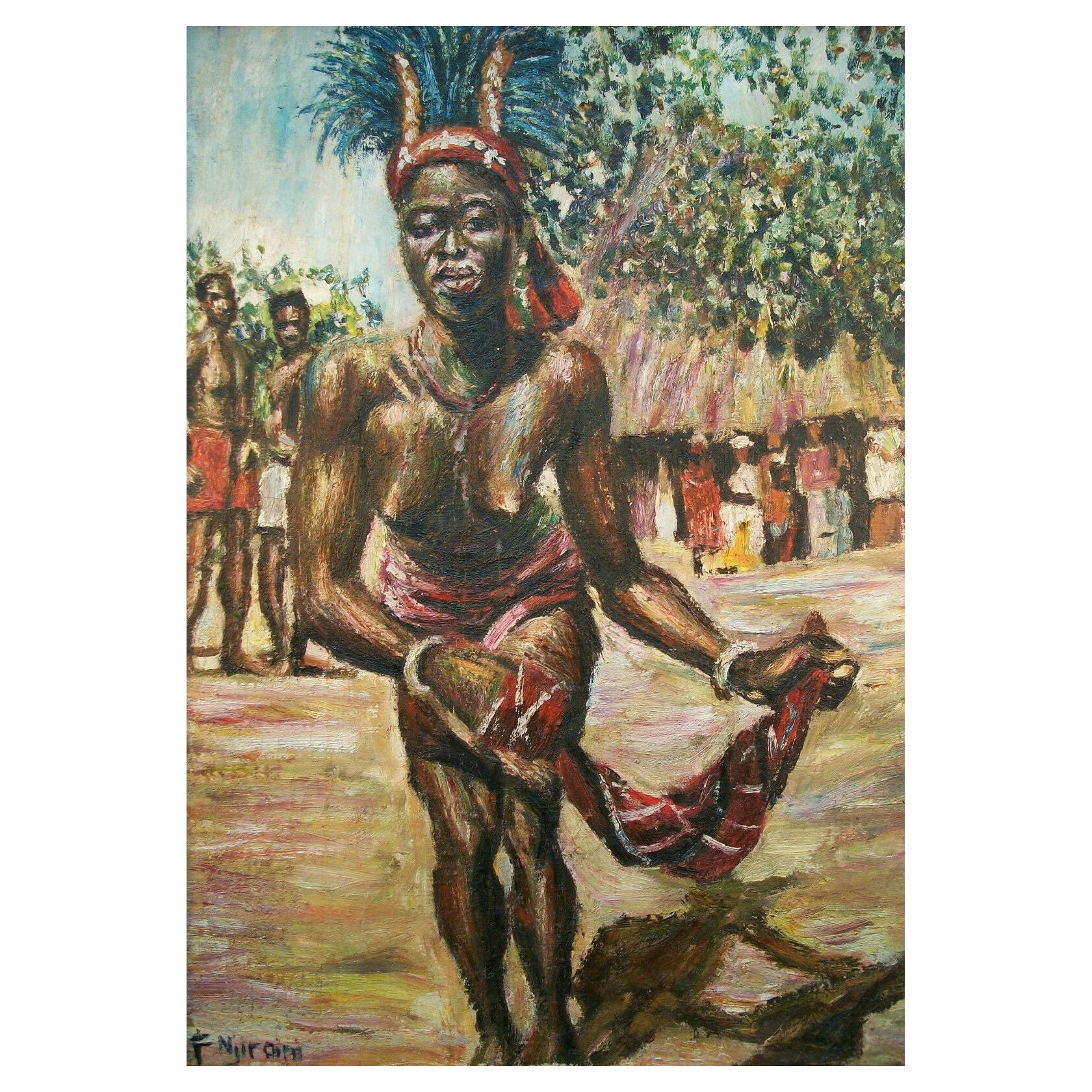 F. Njiraini, 'Anger I Go', Oil Painting on Canvas, Kenya, circa 1970's For Sale