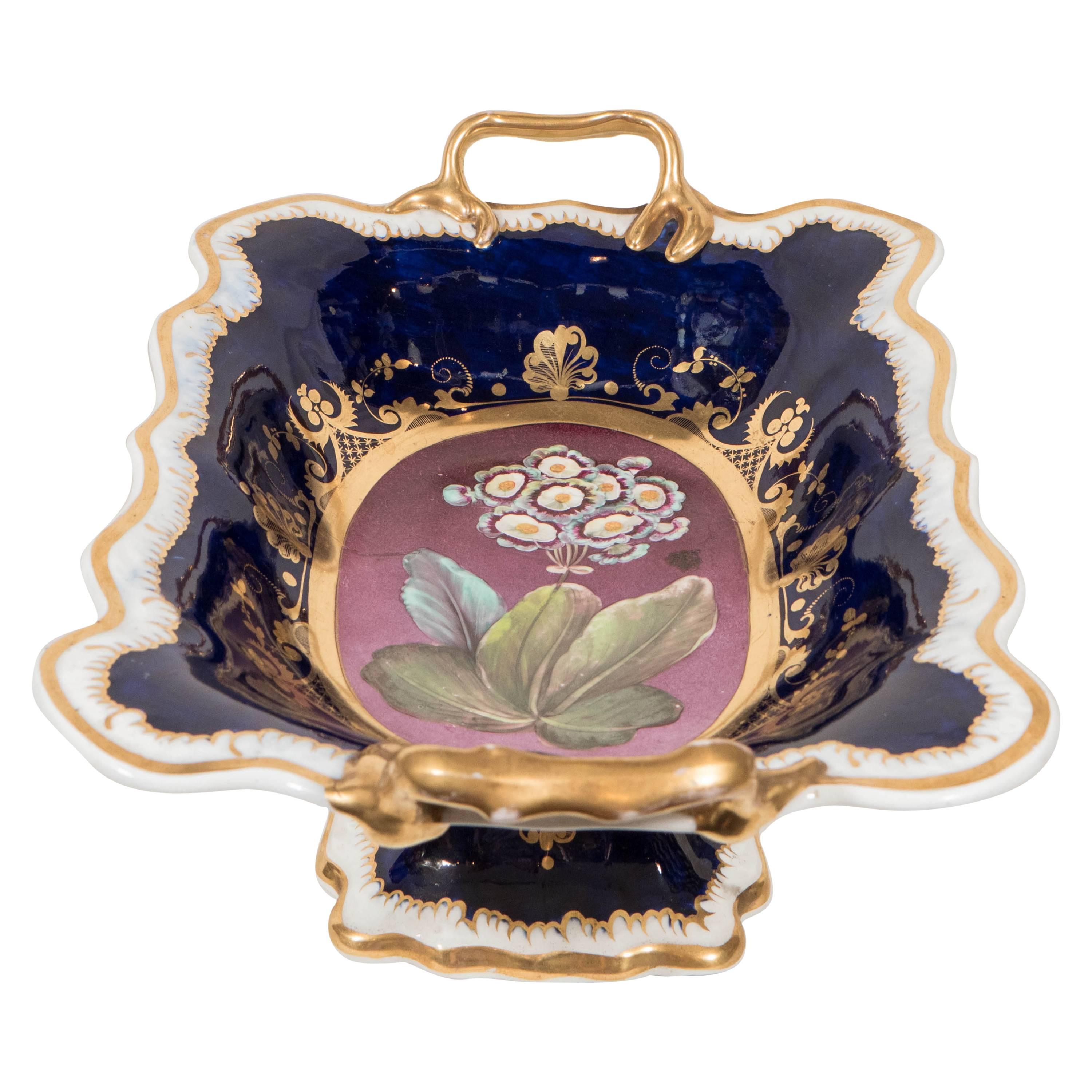 Antique English Porcelain Fruit Bowl Cobalt Blue and Purple Made circa 1810