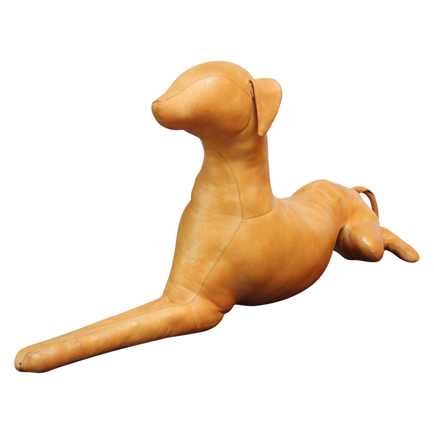 Vintage Hand-Stitched Leather Dog Sculpture For Sale