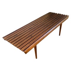Retro Mid-Century Modern Walnut Slatted Bench / Coffee Table