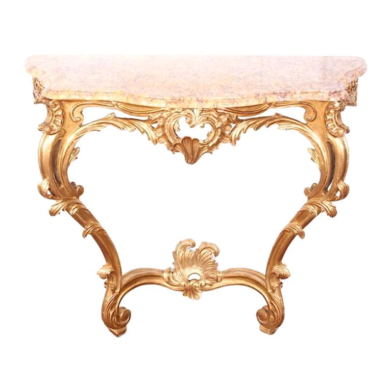 19th Century Carved + Gilt Marble-Top Console