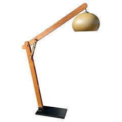 1970s Retro Wooden Floor Lamp with Gold Detailing