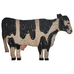 Early Original Painted Cow  Hanging Sign