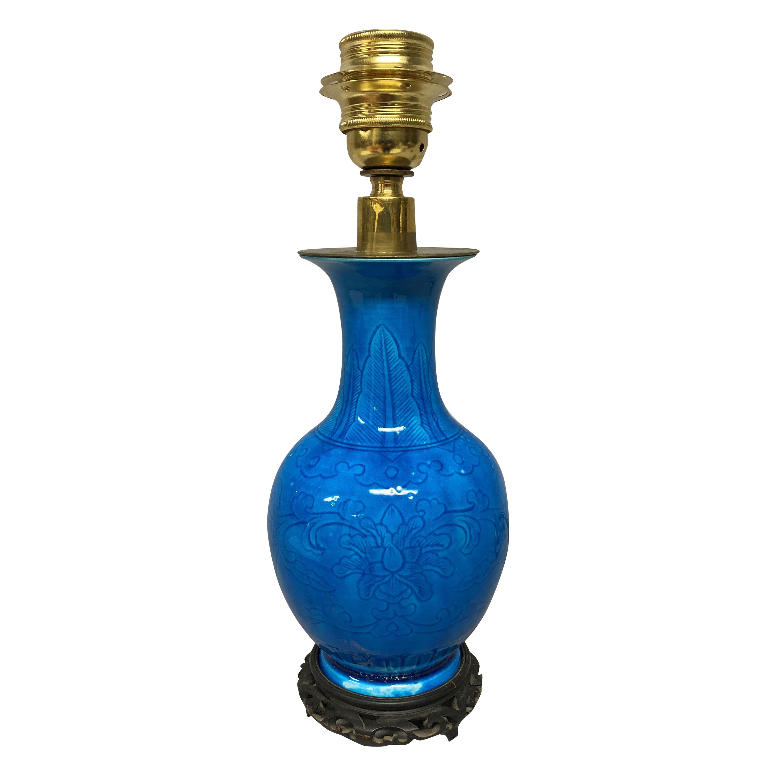 Chinese Blue Glazed Porcelain Lamp