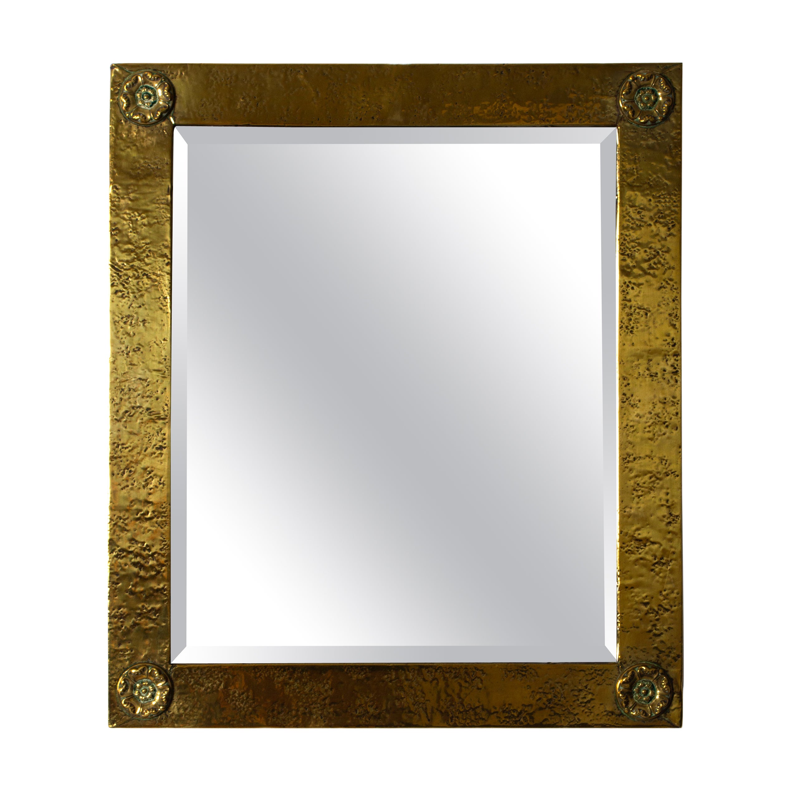 Antique English Arts and Crafts Polished Brass Gold Mirror Liberty and Co London For Sale