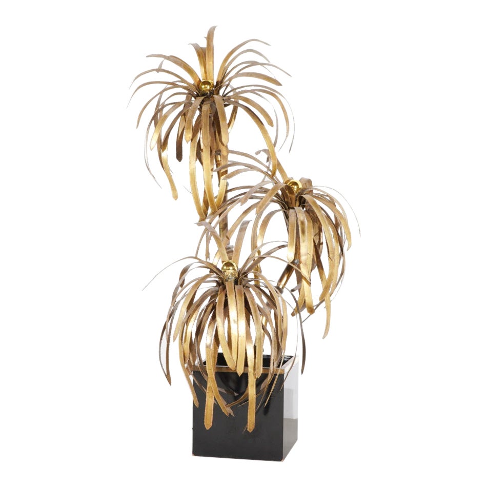 Maison Jansen Palm Tree Floor Lamp Brass Hollywood Regency 70s Brass France