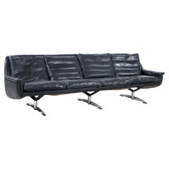 Werner Langenfeld Model 802 Black Leather Sofa Mid Century