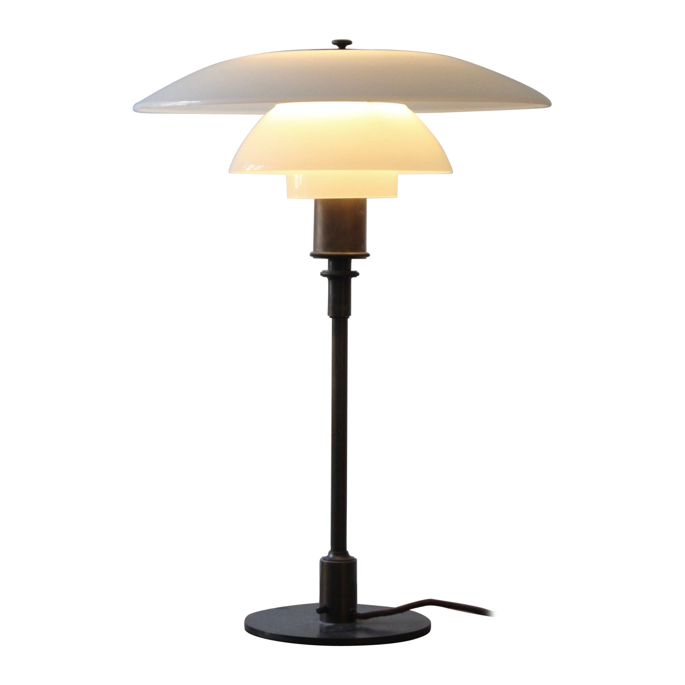 Poul Henningsen, 4/3 Table Lamp, Brass, Glass, Louis Poulsen, Denmark, C. 1927 For Sale