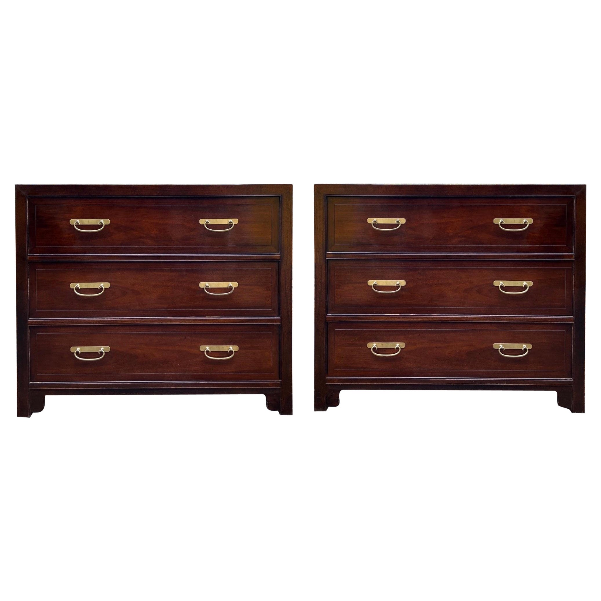 20th-C. Baker Furniture Co. Asian / Campaign Style Mahogany Chests, Pair