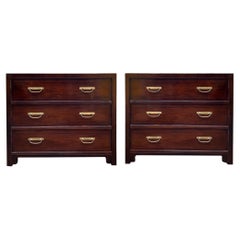 Vintage 20th-C. Baker Furniture Co. Asian / Campaign Style Mahogany Chests, Pair