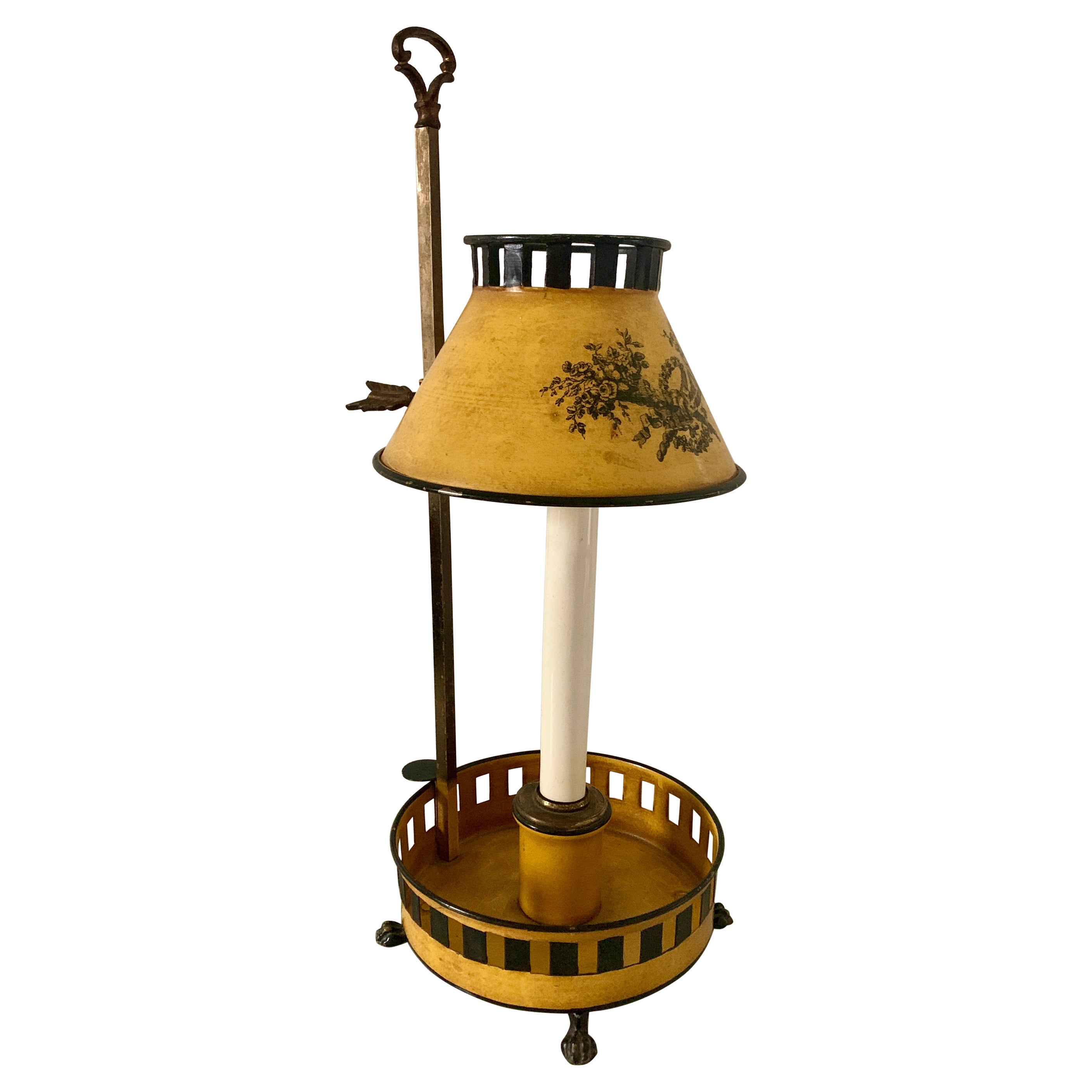French Provincial Yellow and Black Tole Bouillotte Lamp