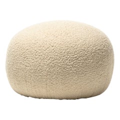 Post Modern Directional Pouf Ottoman in Ivory White Boucle