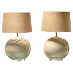 Pair of Post Modern off White Ivory Ceramic Lamps on Lucite Bases, circa 1985