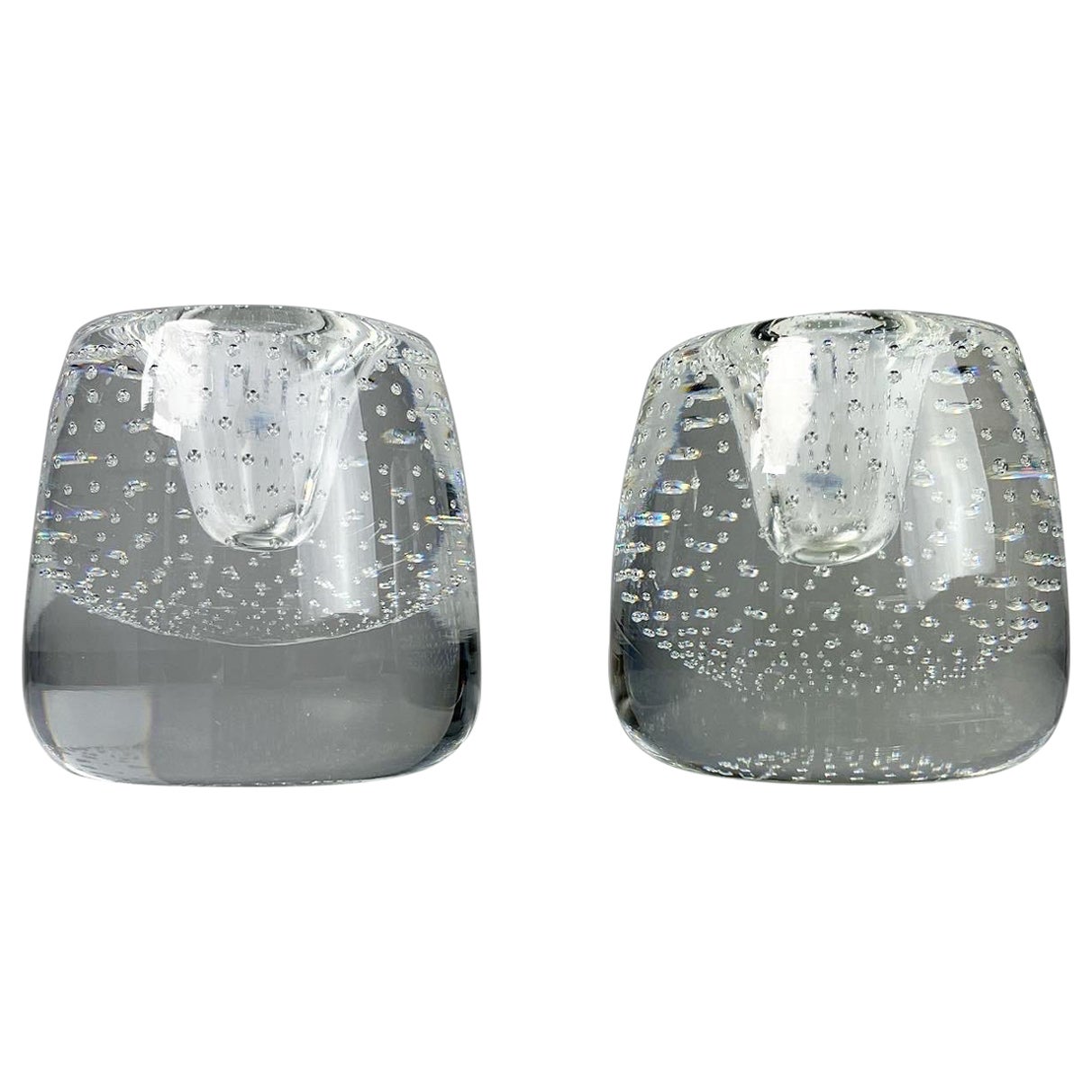 Pair of Ernest Gordon Crystal Bubble Glass Candle Holders Afors, Sweden, 1960s