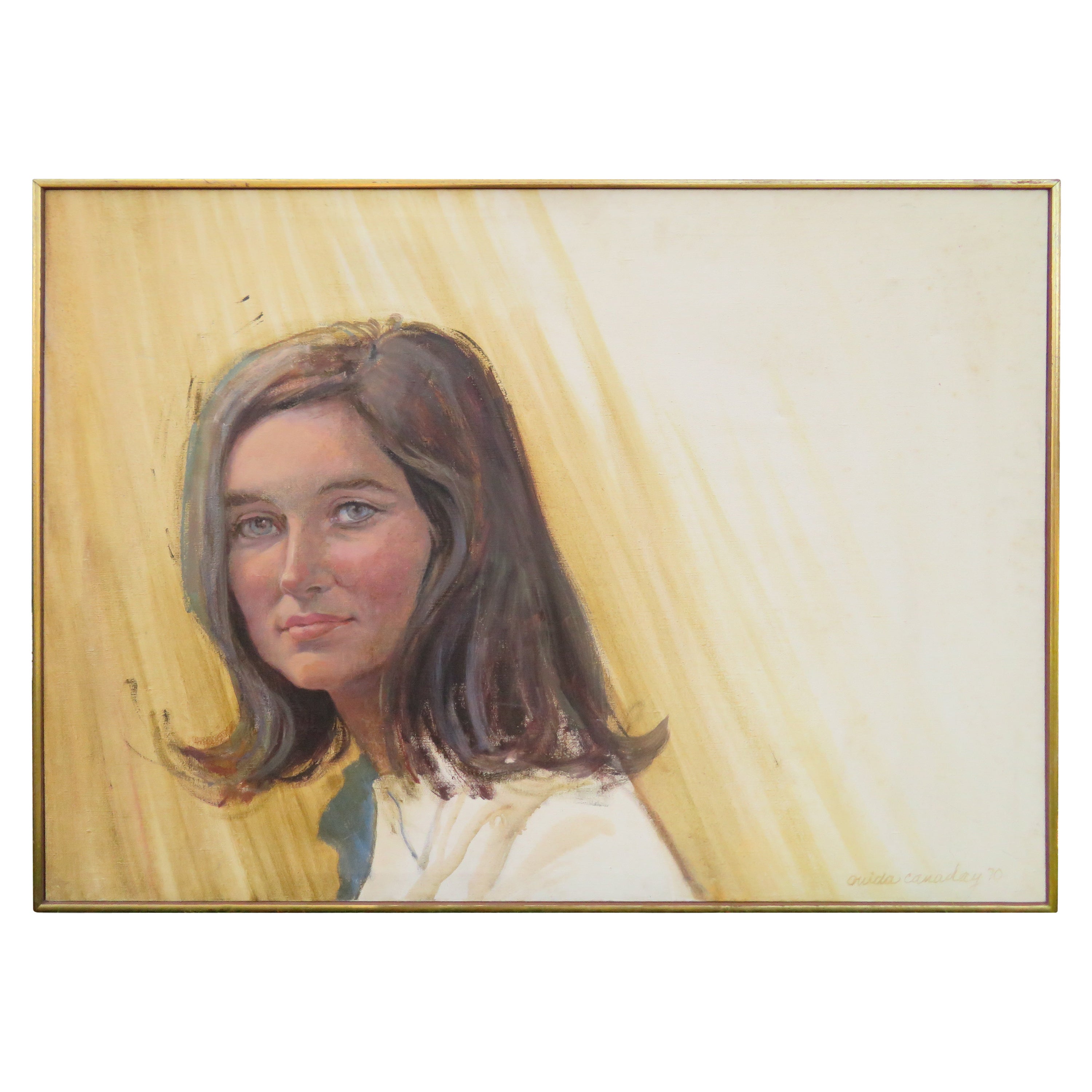 Artiste cotée Ouida Canaday Portrait de belle jeune femme des années 1970
