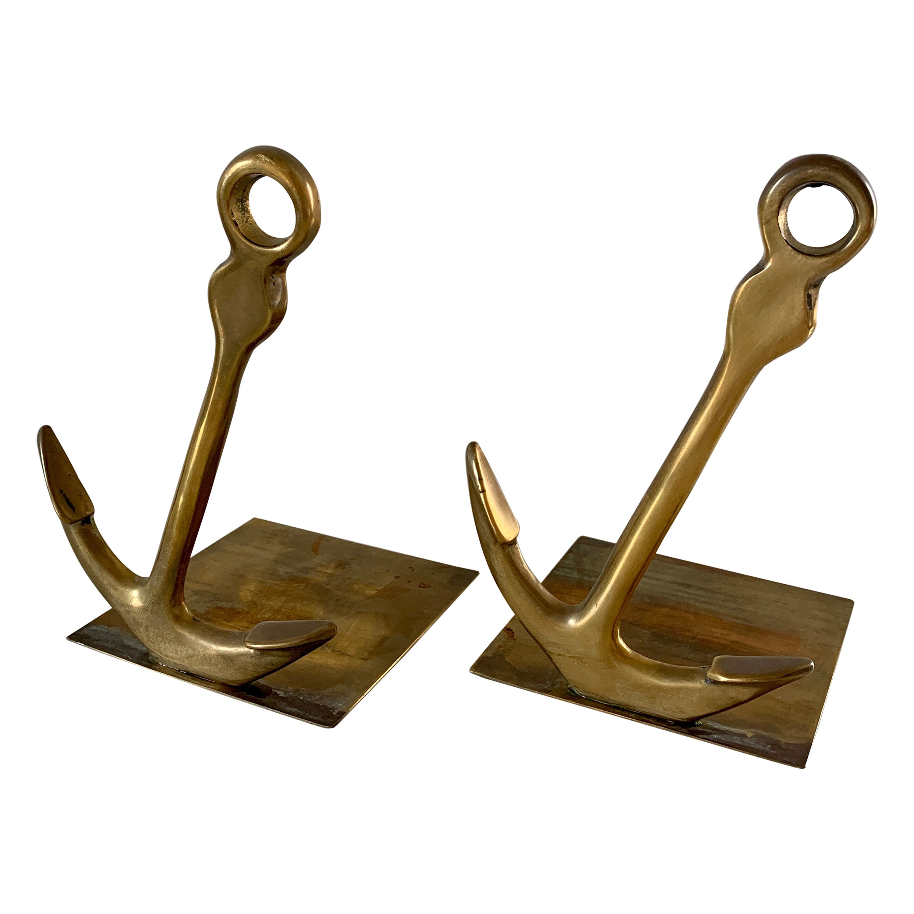 Solid Cast Brass Anchor Bookends For Sale