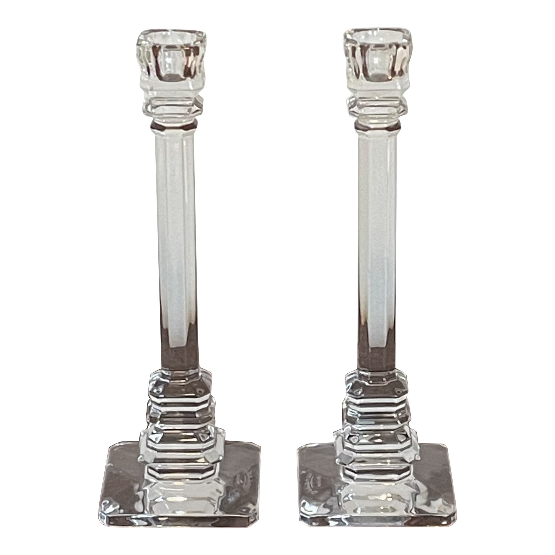 Pair of Val Saint Lambert Crystal Candle Stick Holders for Tiffany & Co.