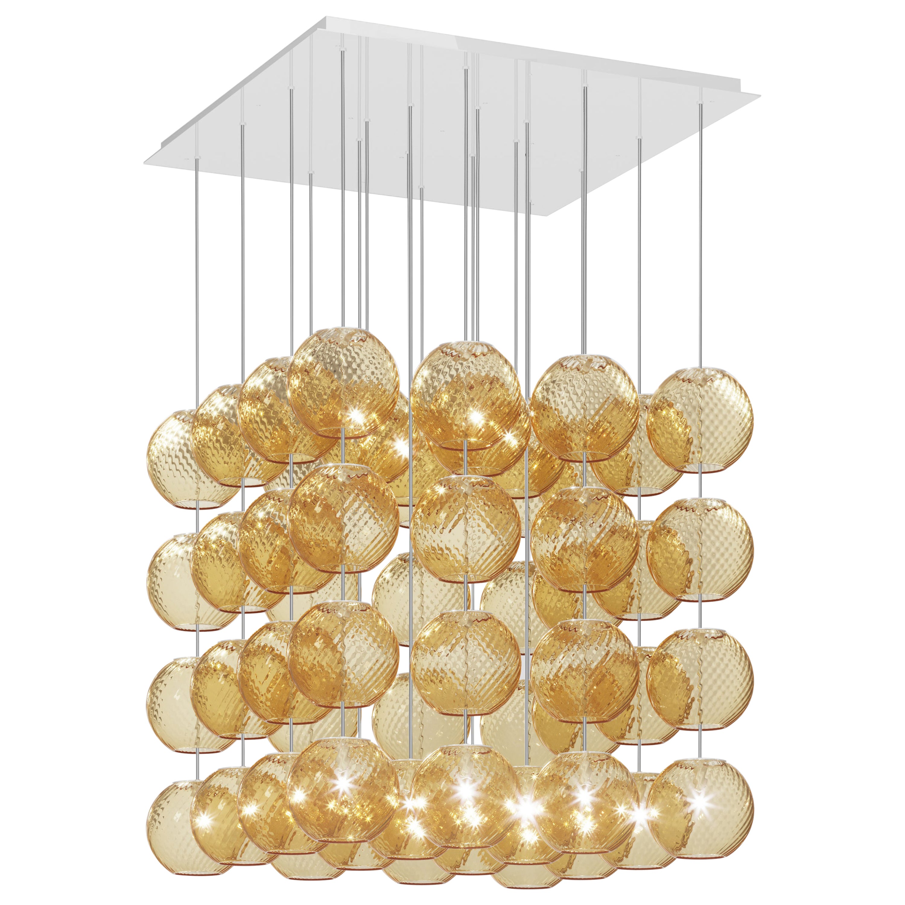 Vistosi-Pendelleuchte aus bernsteinfarben gestreiftem Glas und glänzendem weißem Rahmen