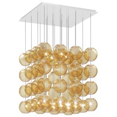 Vistosi Pendant Light in Amber Striped Glass And Glossy White Frame