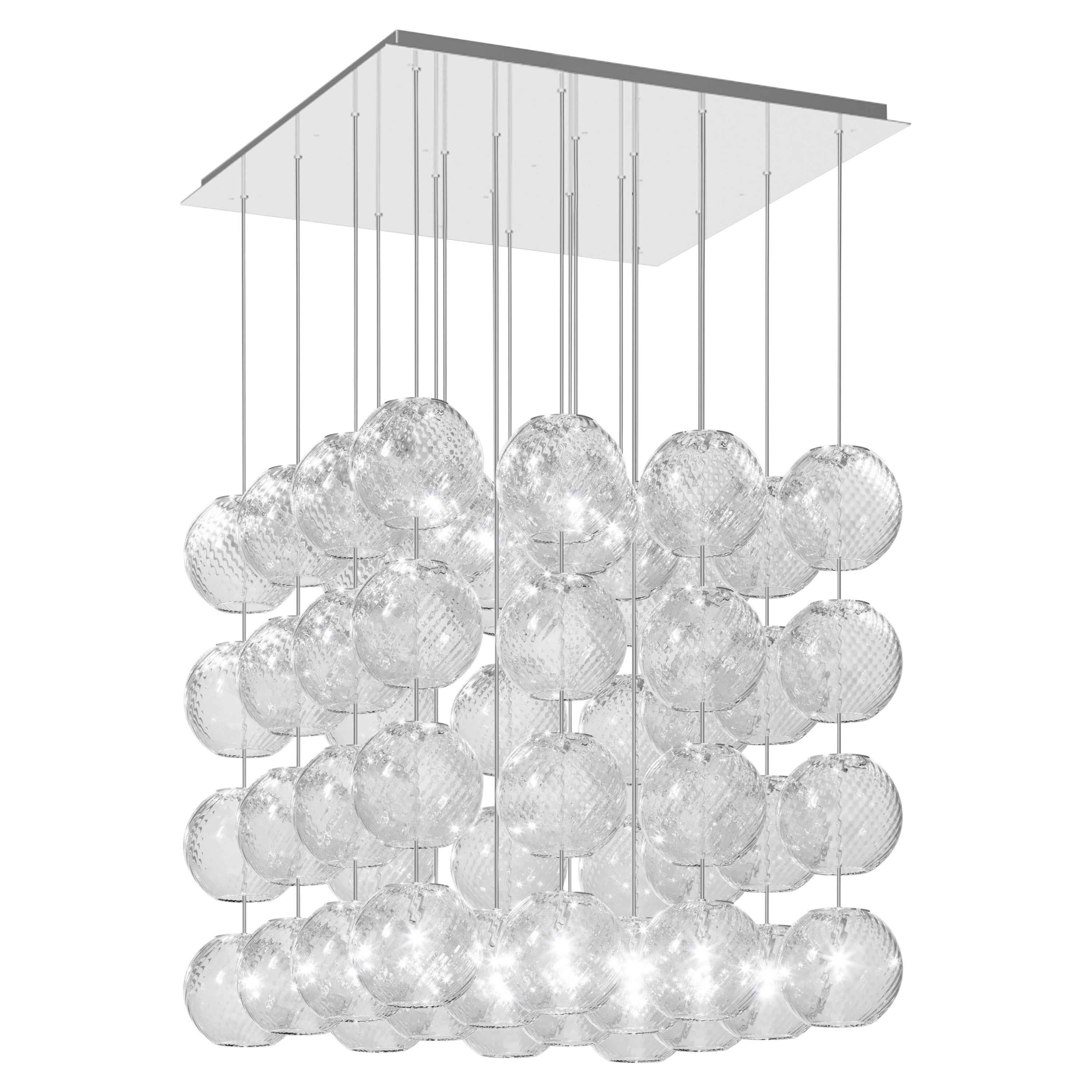 Vistosi Pendant Light in Crystal Striped Glass And Mirrored Steel Frame For Sale