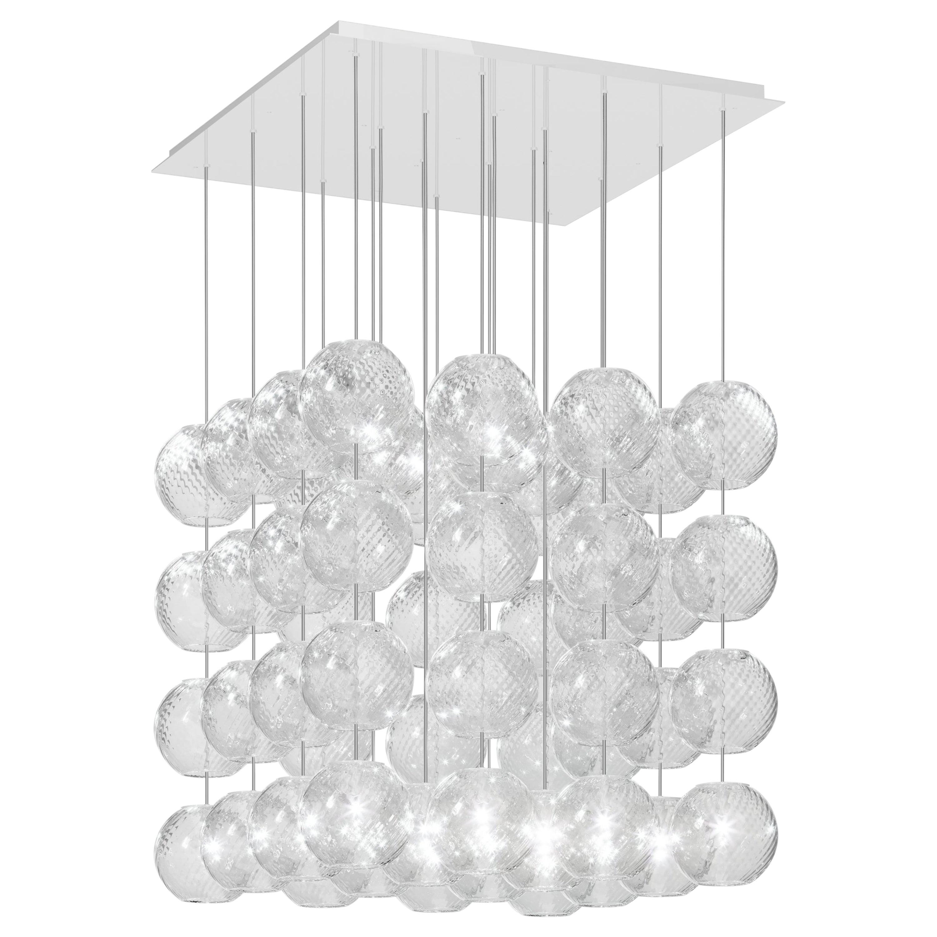 Vistosi Pendant Light in Crystal Striped Glass And Glossy White Frame