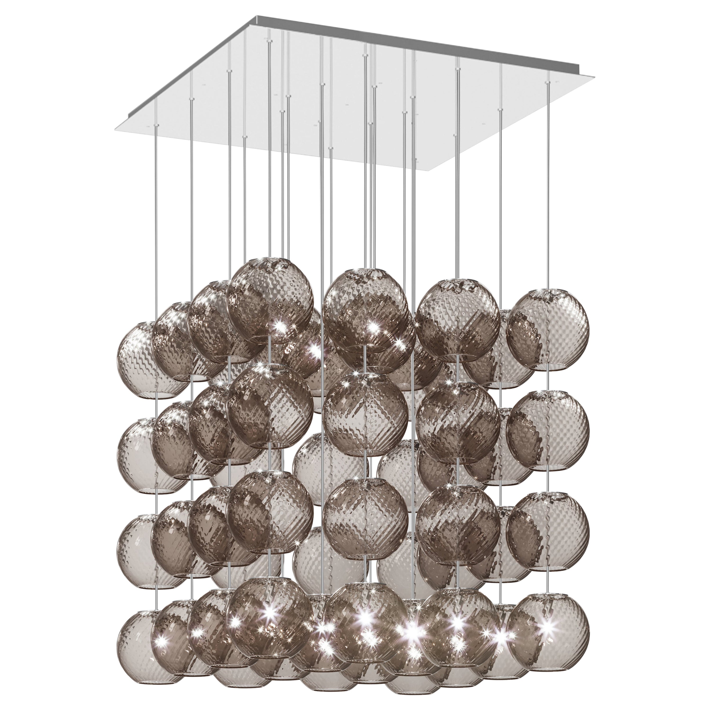 Vistosi Pendant Light in Smoky Striped Glass And Mirrored Steel Frame For Sale