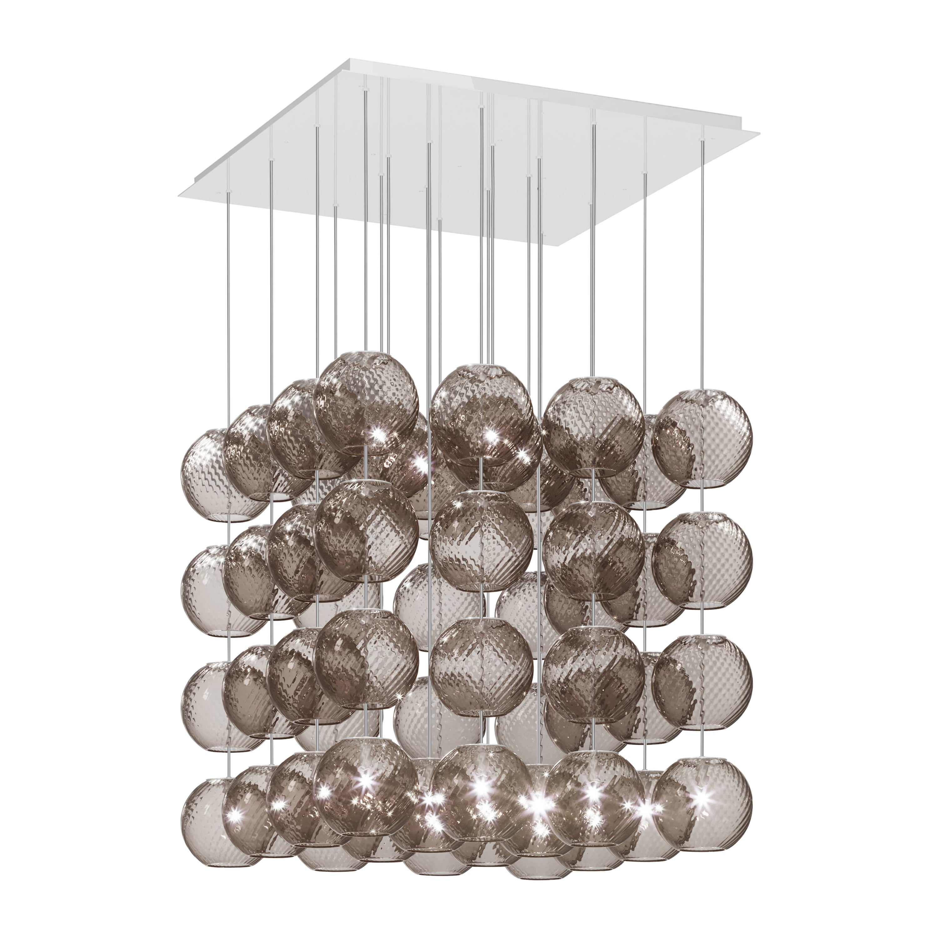 Vistosi Pendant Light in Smoky Striped Glass And Glossy White Frame For Sale
