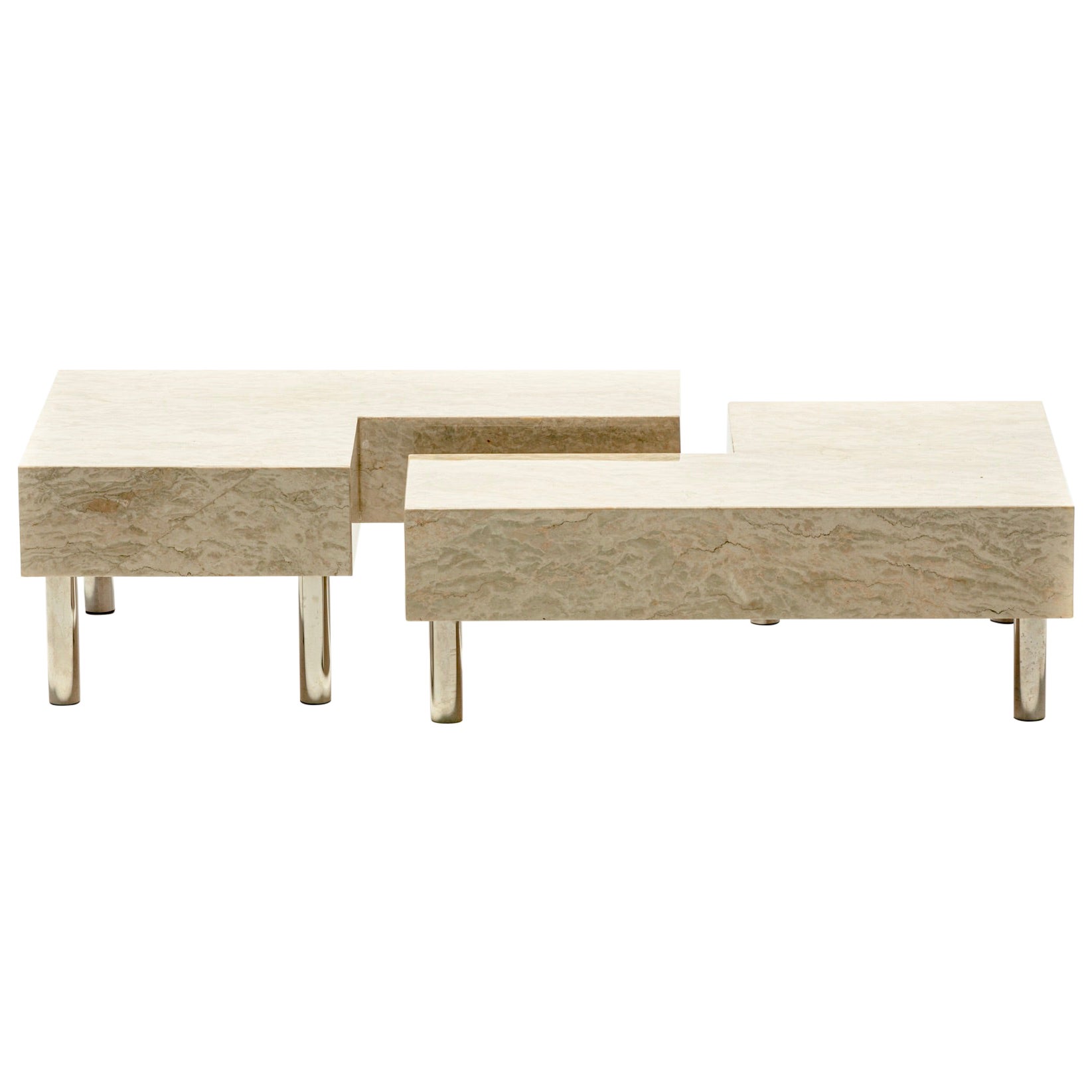Table basse post-moderne en deux parties en marbre onyx et chrome