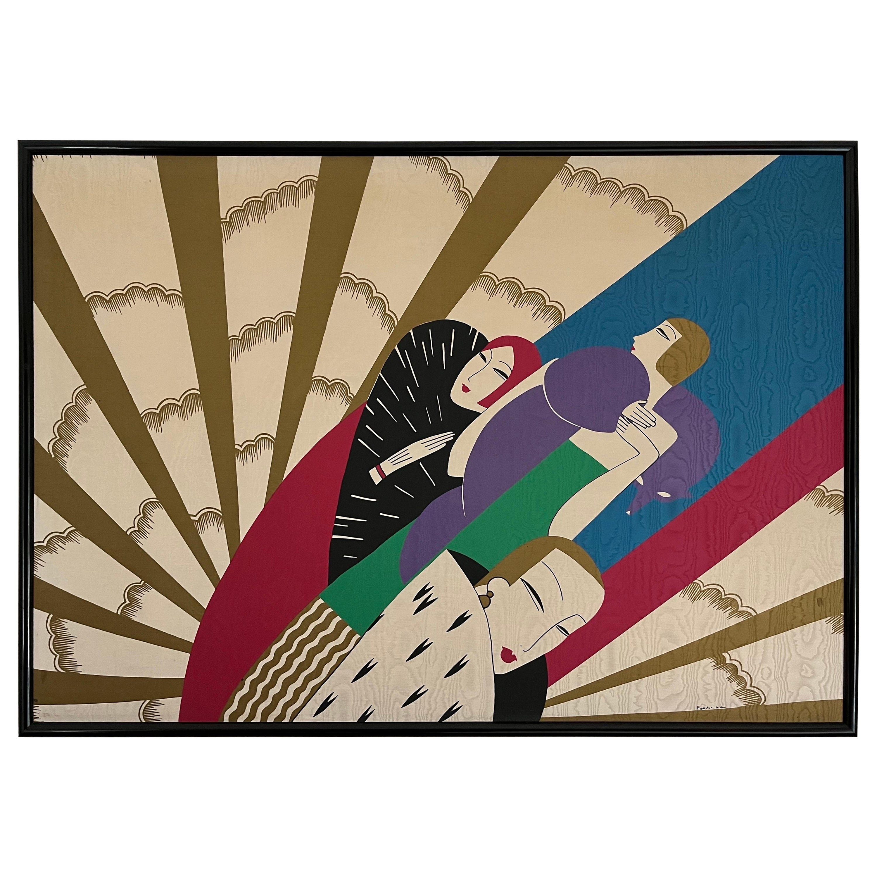 Art Deco Silk Tapestry by Fabbriziani, 1970s For Sale