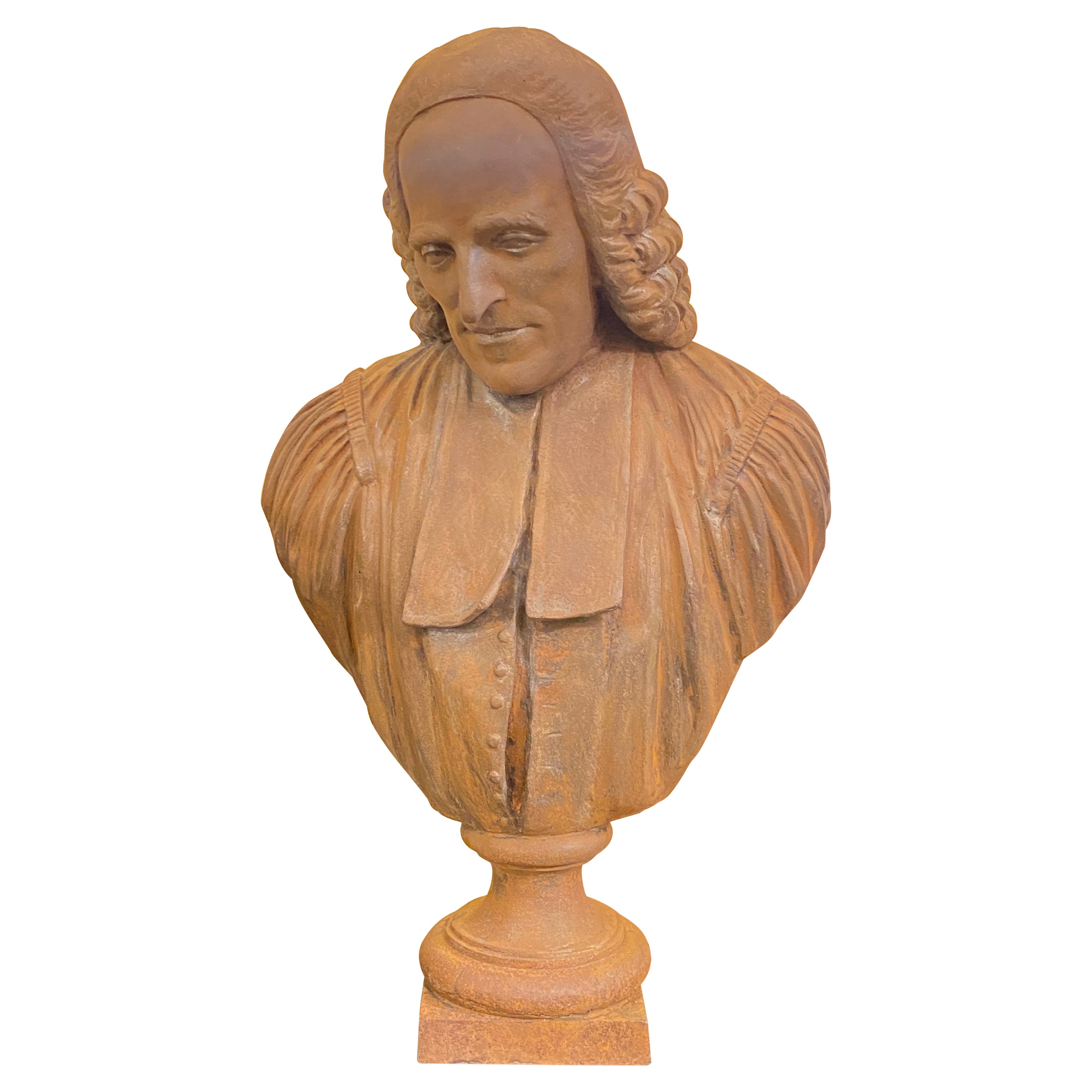 Large 18th Century French Cast Iron Bust of Jean Jacque Rousseau For Sale