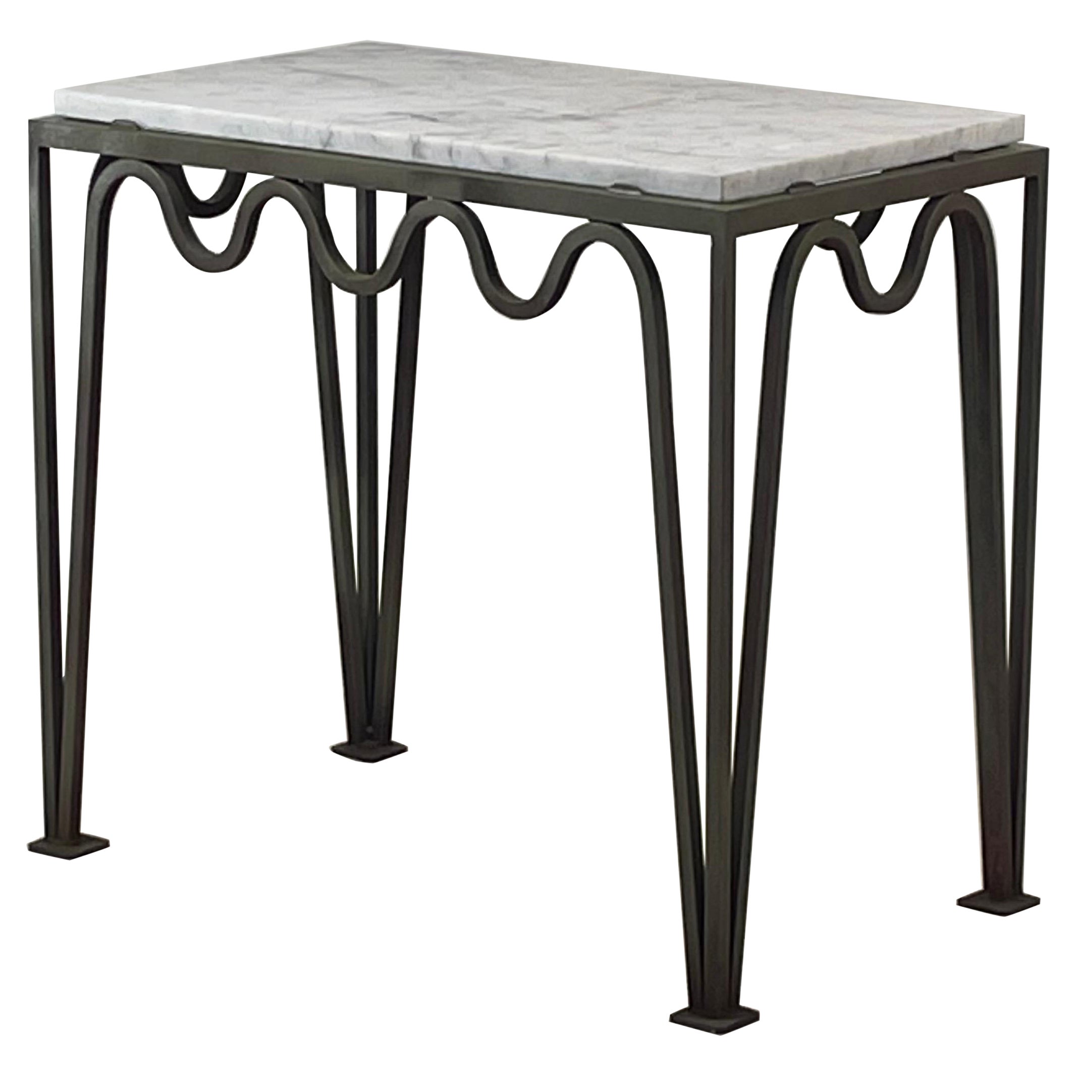 Table d'appoint ou de bout 'Méandre' en vert-de-gris et marbre par Design Frères