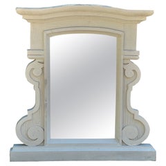 Antique Architectural Salvage Mirror with Grey Whitewash Paint, France, 1930's