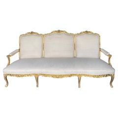 Antique French Louis Xv Style Carved Giltwood Sofa