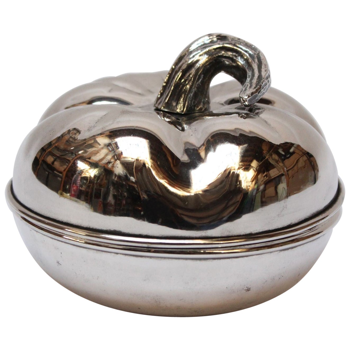 Vintage Italian Silver-Plated "Pumpkin" Lidded Serving/Candy Dish For Sale