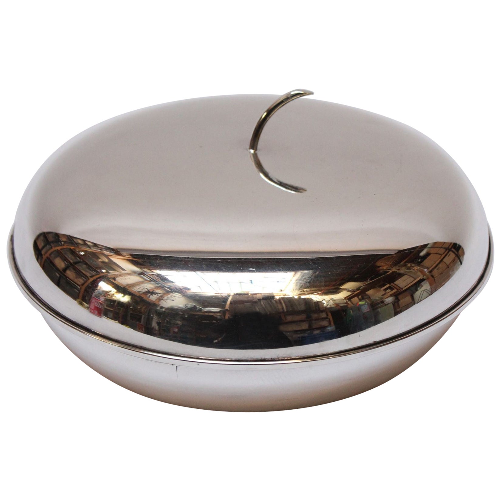 Mid-Century Italian Modern Silver-Plated Round Lidded Serving / Candy Dish