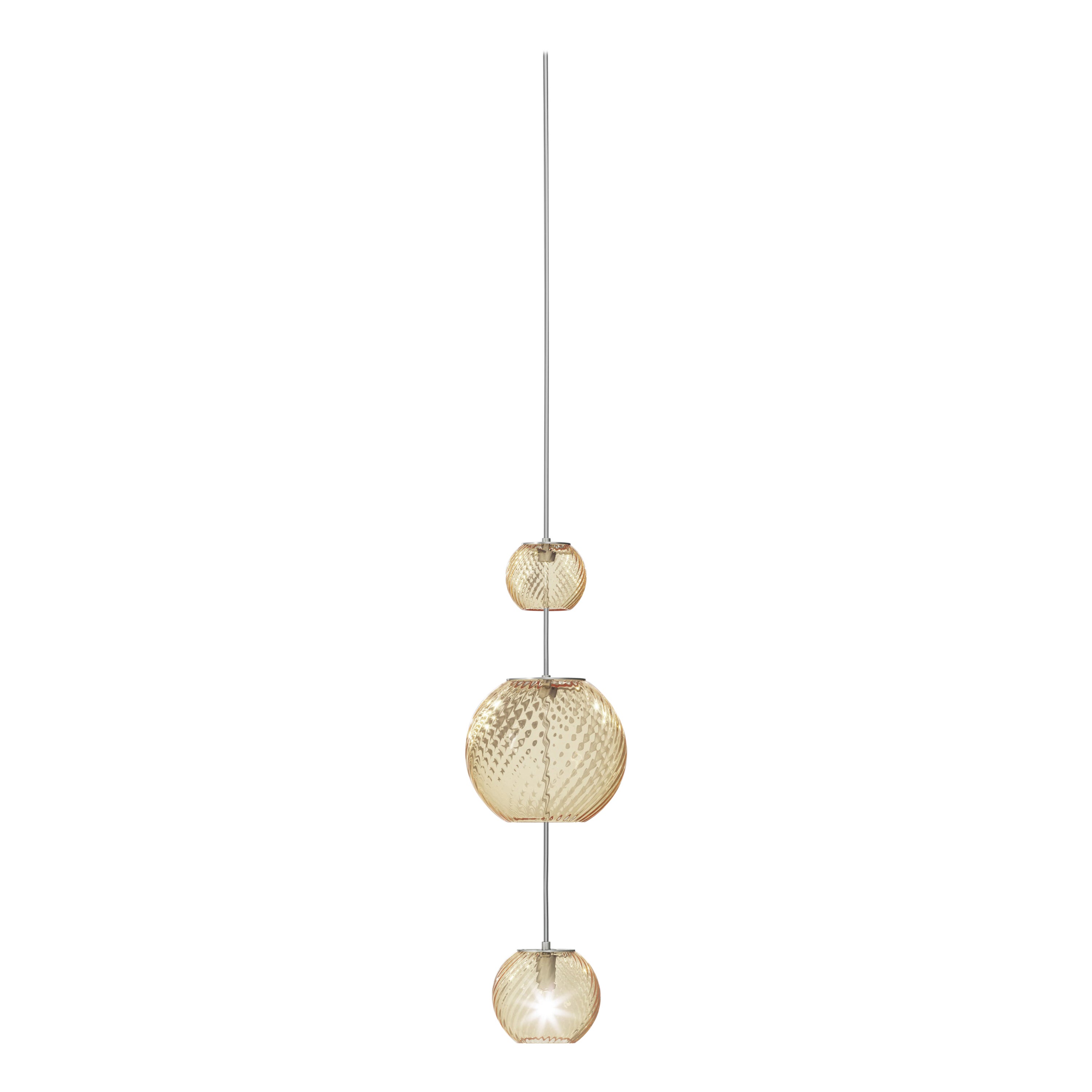 Vistosi Pendant Light in Amber Striped Glass And Satin Nickel Frame For Sale