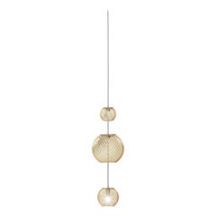 Vistosi Pendant Light in Amber Striped Glass And Satin Nickel Frame