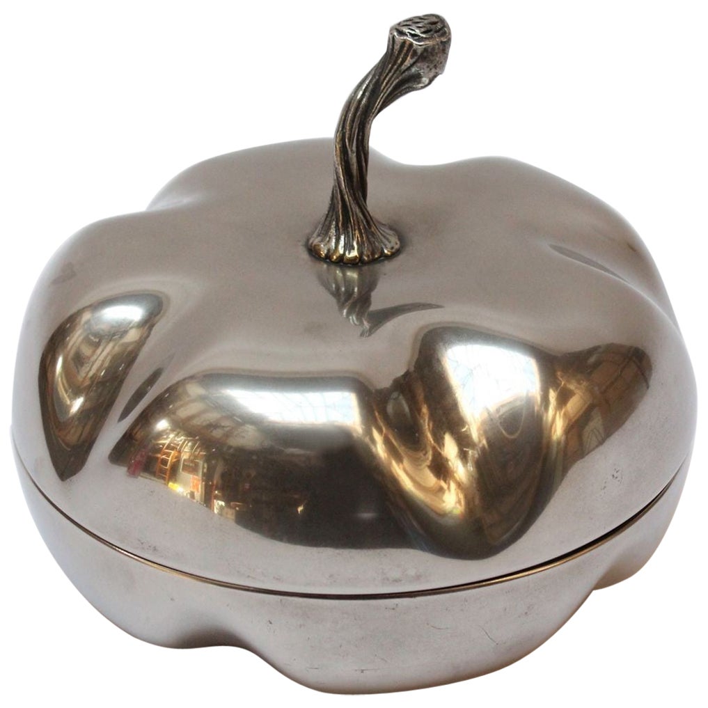 Mid-Century Italian Modern Silver-Plated "Squash" Lidded Serving / Candy Dish For Sale