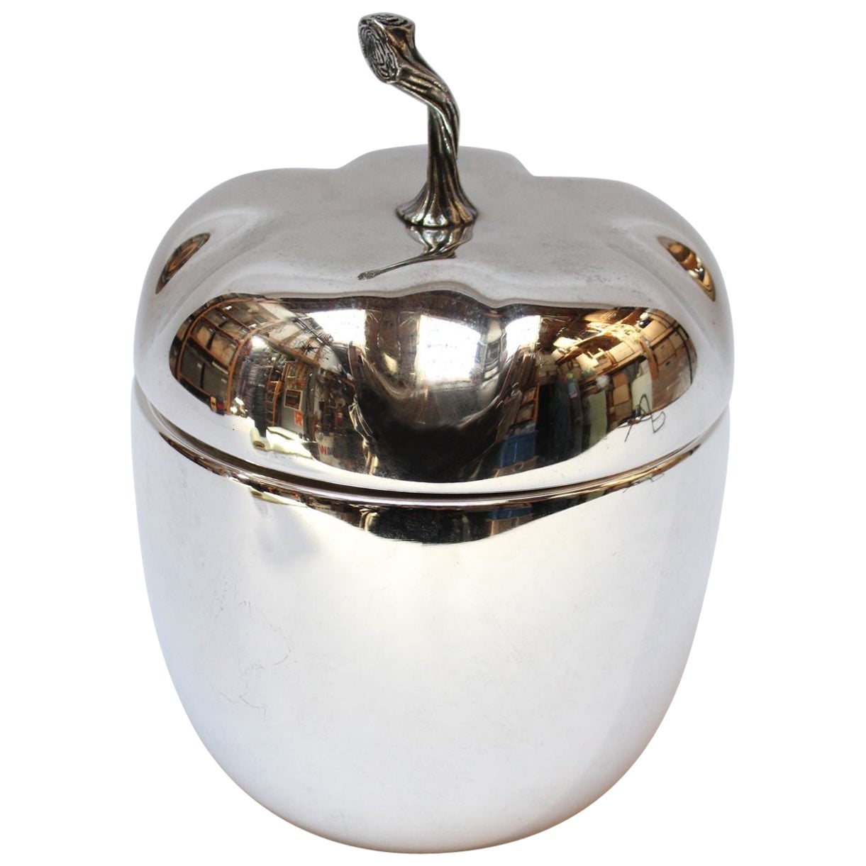 Italian Modernist Silver-Plated "Pepper" Ice Bucket with Neon Green Interior For Sale