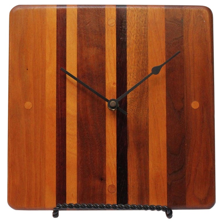 MidCentury Modern Mixed Wood Wall Clock For Sale at 1stDibs