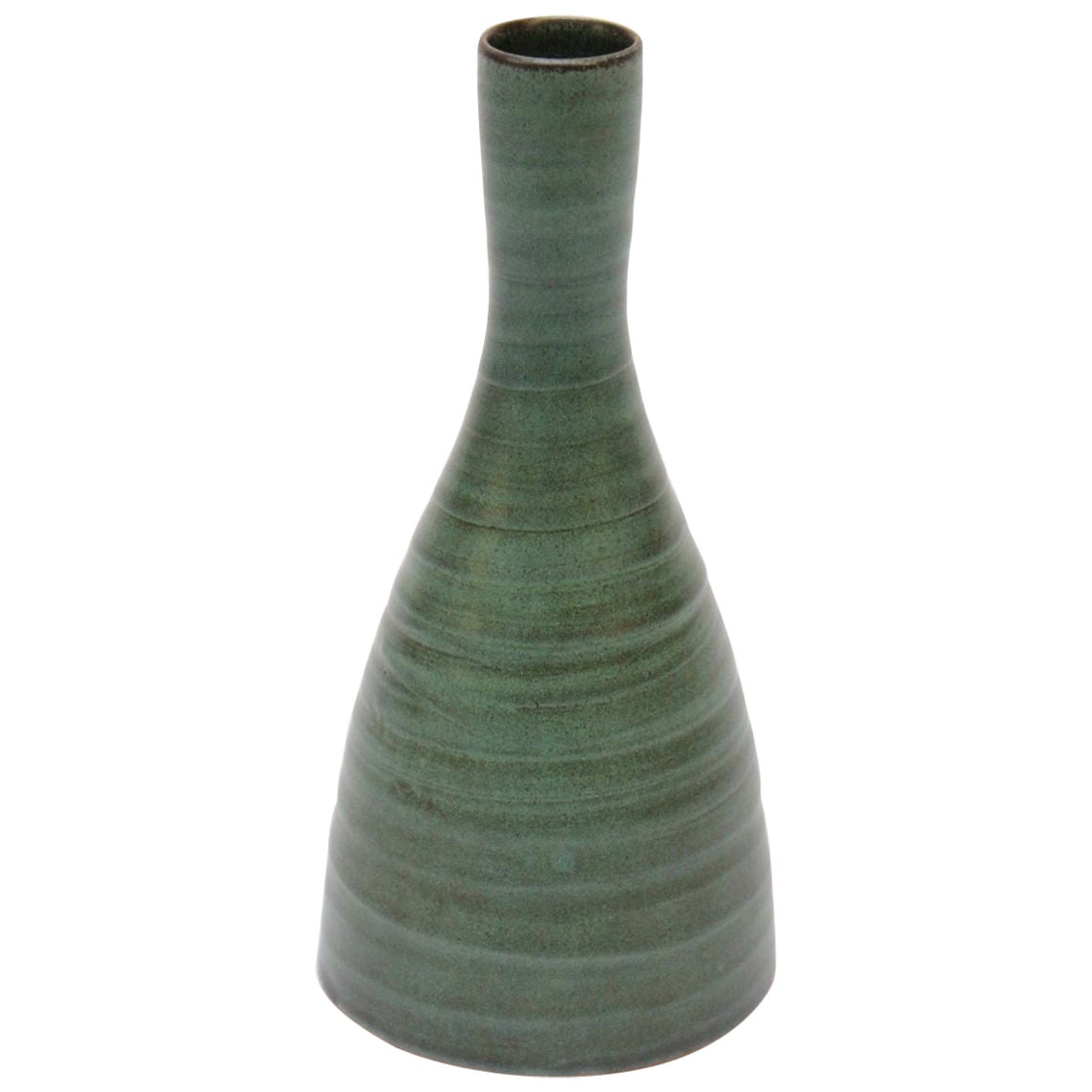Scandinavian Modern Terracotta Vase with Matte Green Glaze