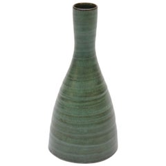 Retro Scandinavian Modern Terracotta Vase with Matte Green Glaze