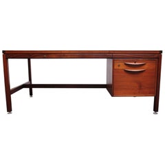 Mid-Century Modern Walnut Executive Desk with File Cabinet Drawer by Jens Risom
